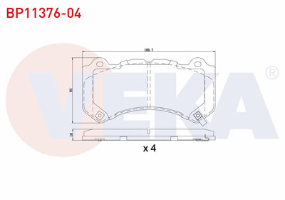 Veka BP11376-04 Brake Pad Front with Wear Indicator Jeep Grand Cherokee IV (Wk,Wk2) 3.0 Crd 2010