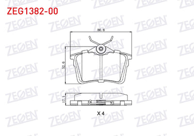 Zegen ZEG1382-00 Brake Pad Rear Peugeot Partner 1.6 HDi 2008-/ 308 (4A — Brake Pads