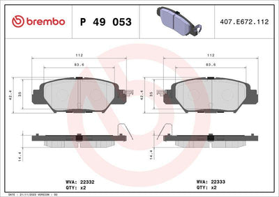 Brembo P49053 Brake Pad Rear-(Mazda Cx-5 2.0 Awd 2011 / 2017) — Brake Pads