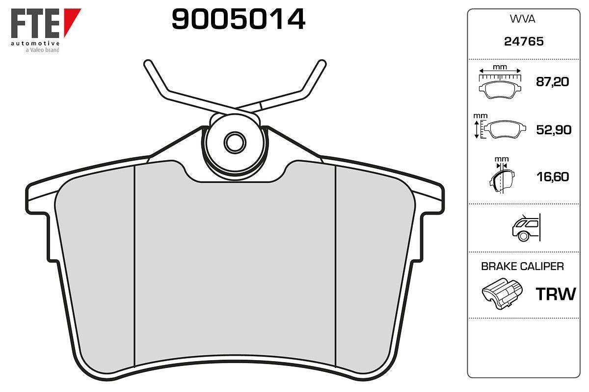 Fte 9005014 Rear Brake Pad P308 Sw P307 1.4 16V / 1.6 16V / 2.0 / 1.6 HDi / 2.0 HDi 09/07-Partner Tepee-C4-Xsara — Brake Pads