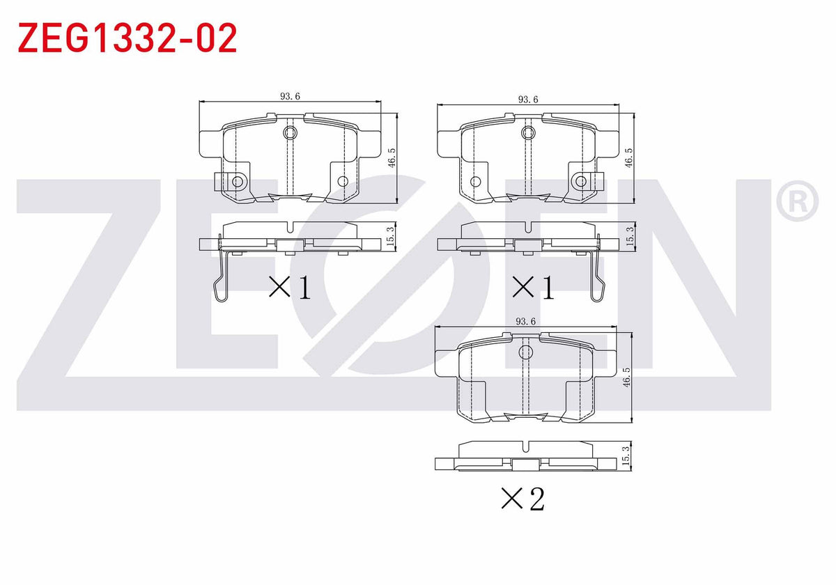 Zegen ZEG1332-02 Brake Pad Rear Honda Accord VIII (Cu) 2.0 I-Vtec 2008-/ Accord VIII (Cu) 2.2 I- CDTi 2008 — Brake Pads