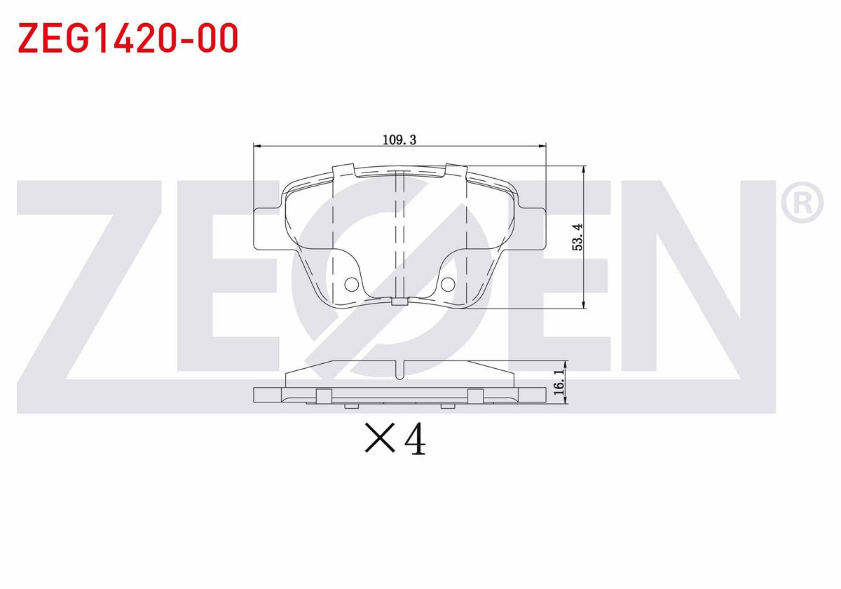 Zegen ZEG1420-00 Brake Pad Rear Golf VI 2.0 TSI 2008-2013 / Golf VI 1.6 TDI 2008-2013 / Jetta IV 1.4 TSI 2011-/ Scirocco 1.4 TSI 2008-/ Audi A3 1.4 TFSI 2003-2012 / Seat Leon 1.4 TSI 2012-