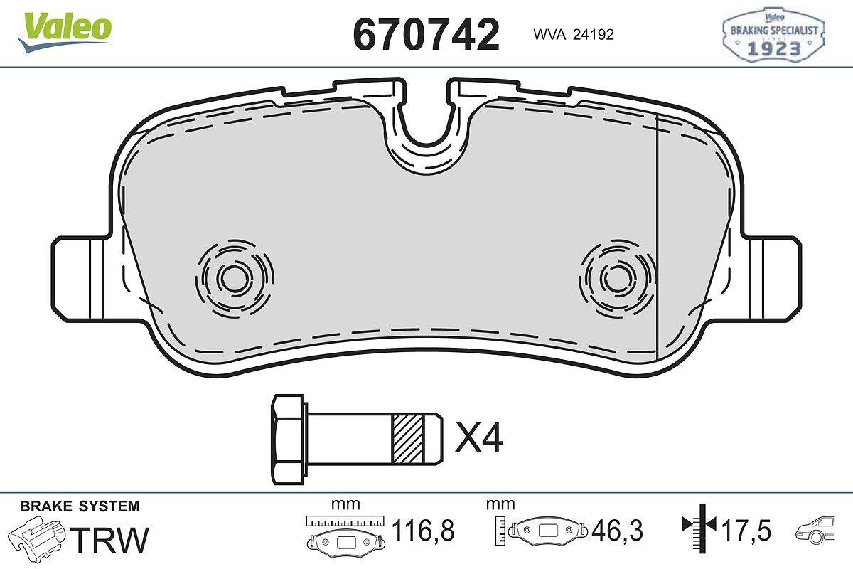 Valeo 670742 Brake Pad Rear Discovery III/Range Rover Sport 2.7 05- — Brake Pads