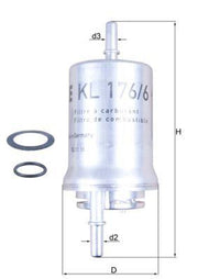MAHLE KL176-6D fuel filter front view, MAHLE KL176-6D fuel filter technical specifications MAHLE Fuel Filter KL176-6D - High Performance for Caddy III, Golf Plus V | Fits Various Models MAHLE Fuel Filter KL176-6D - Compatible with Caddy III, Golf Plus V mahle, fuel-filter, car-parts, caddy-iii, golf-plus-v, replacement-parts, mechanics, vehicle-maintenance, car-owners, ai-generated