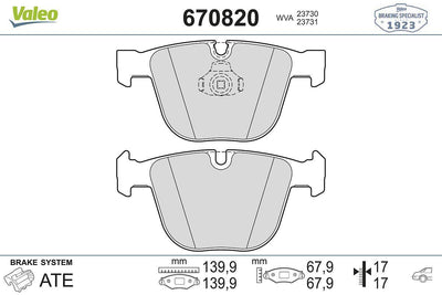 Valeo 670820 Brake Pad Rear BMW E60 E61 E63 E64 E70 E90 X5 X6 04-11 — Brake Pads