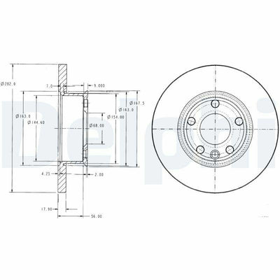 Delphi Front Brake Disc - 282mm x 18mm, 5 Studs — Brake Rotors & Drums