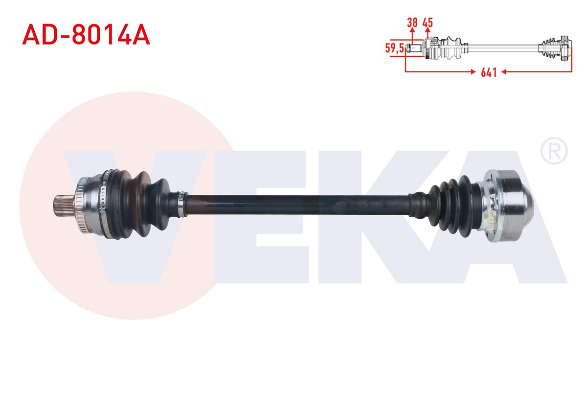 Veka AD-8014A Complete Axle Right Front with ABS 45 Outer Length 641mm Audi A4 (8E2 — Axles, CV Joints & Boots