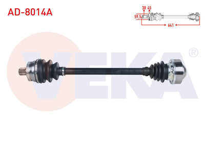 Veka AD-8014A Complete Axle Right Front with ABS 45 Outer Length 641mm Audi A4 (8E2 — Axles, CV Joints & Boots