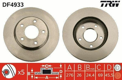 TRW DF4933 Brake Disc for 2008 Lancer — Brake Rotors & Drums