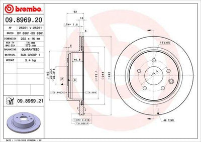 Brembo 09.8969.21 Brake Disc Rear UV Coated Renault — Brake Rotors & Drums