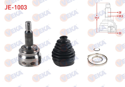 Veka JE-1003 CV Joint Left-Right Front Outer 8 Mısket 28X33x59,5 Length 156,5mm Jeep Compass 2.0 2011-/ Patriot 2.0 Crd 2007-/ Dodge Caliber 2.0 2006
