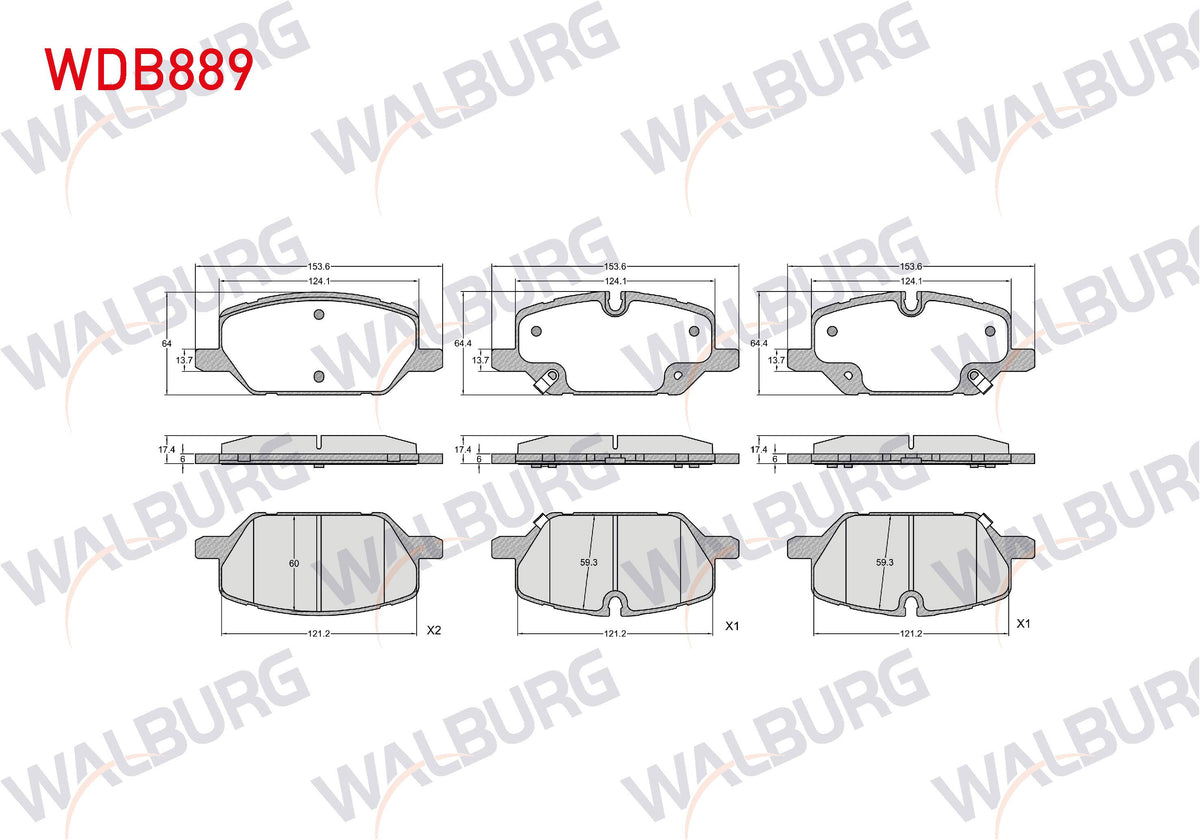 WALBURG WDB889 Brake Pad Front with Wear Indicator Opel Insignia B 1.5T-1.6 CDTi-2.0 CDTi-2.0T 17 Rim 2017