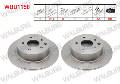 WALBURG WBD1158 Brake Disc Rear Straight 5 Bjn 291,5X9x68x62 Nissan Qashqai (J10) 1.5 dCi 2007-2014 / — Brake Rotors & Drums
