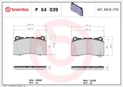 Brembo P54039 Brake Pad Brake Front-(Subaru Impreza 05 / 12 2.0-2.5 Wrx Sti / Tesla S (5Yjs) 60 16 -) — Brake Pads