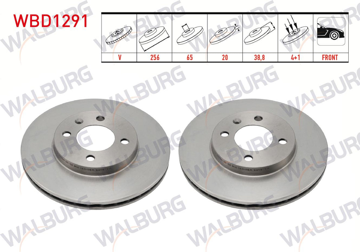 WALBURG WBD1291 Brake Disc Front Air 4 Bjn 256X20x65x38 — Brake Rotors & Drums
