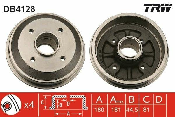 TRW DB4128 Rear Brake Drum - Compatible with P309 P306 Xsara ZX — Brake Rotors & Drums