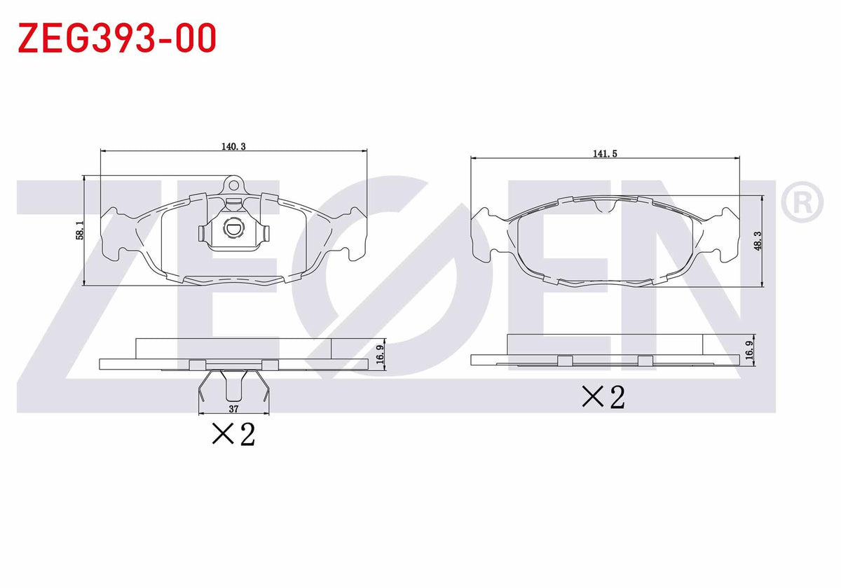 Zegen ZEG393-00 Brake Pad Front Opel Astra F 1.4i 1991-1998 / 1.6i 1991-1998 / F Classic 1.4i 1998-2002 / Vectra — Brake Pads