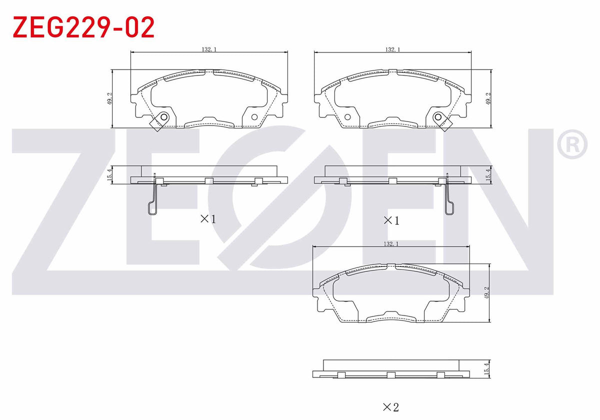 Zegen ZEG229-02 Brake Pad Front with Wear Indicator Honda Civic IV 1.4i 1987-1993 / Civic IV 1.5i 1987-1993 / Civic V 1.6 I-Vtec 1992-1995 / Civic IV 2.0 1987-1993 / Prelude III 2.0 1987-1992