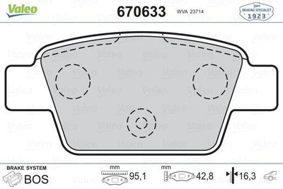 Valeo 670633 Brake Pad Rear Stilo Bravo Linea Delta III MiTo — Brake Pads