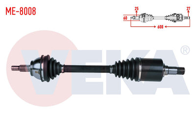 Veka ME-8008 Complete Axle Left Front Mercedes A Series (W169) A 150 A-T Length 608mm 2004-2012 — Axles, CV Joints & Boots