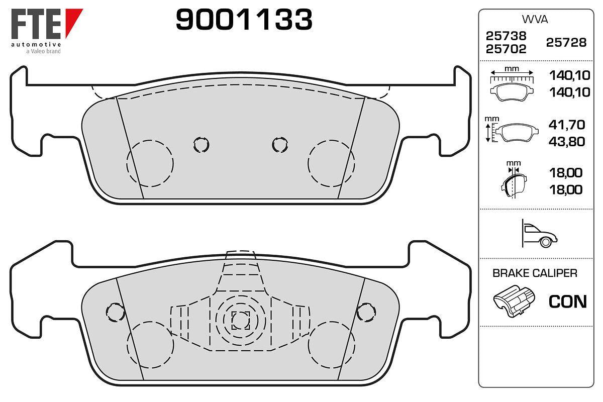 Fte 9001133 Brake Pad Front (Set) Symbol II 08-III 12-Logan II 12-Sandero II 12-K:17,8 mm G:140 mm — Brake Pads