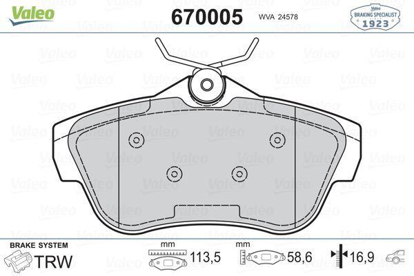 VALEO 670005 Brake Pad Rear - Compatible with 07-Expert-Scd-Jpy 1.6-2.0Hdi + ABS — Brake Pads