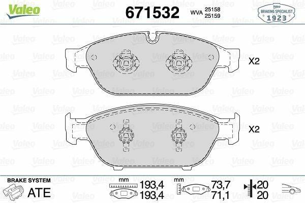 Valeo 671532 Brake Pads - Front Disc Brake Set
