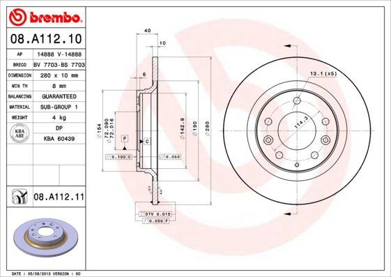 Brembo 08.A112.11 Brake Disc Rear Straight 280-5 UV Coated (Mazda 6 03-08) — Brake Rotors & Drums