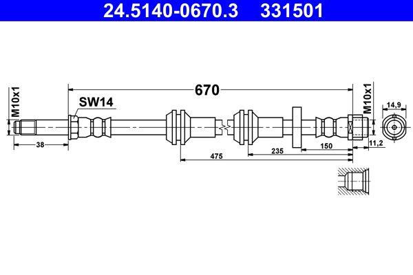 ATE 24.5140-0670.3 Brake Hose — Brake Hydraulics