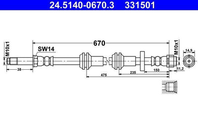 ATE 24.5140-0670.3 Brake Hose — Brake Hydraulics