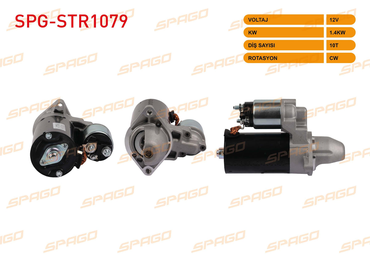 SPAGO SPG-STR1079 Starter Motor 12V 1.4Kw 10 Outer Cw Doblo 10-23-Fiorino 10-24-Egea 15-24 (1.3 Mjt Sta — Starting & Charging