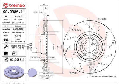 Brembo 09.D986.11 Brake Disc Front W177 W247 18-19 — Brake Rotors & Drums