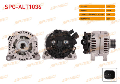 SPAGO SPG-ALT1036 Alternator (B Type) 12V 150A 6Pk (Alt200) Partner Expert Boxer / Berlingo Jumpy Jumpe — Starting & Charging
