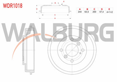 WALBURG WDR1018 Brake Drum Rear 4 Hole 244X63,5X200x57 — Brake Rotors & Drums