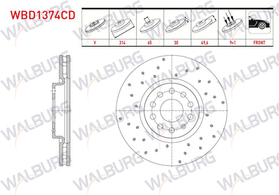 WALBURG WBD1374CD Brake Disc Front Air Coated Performance Drilled 5 Bjn 314X30x65x49 — Brake Rotors & Drums