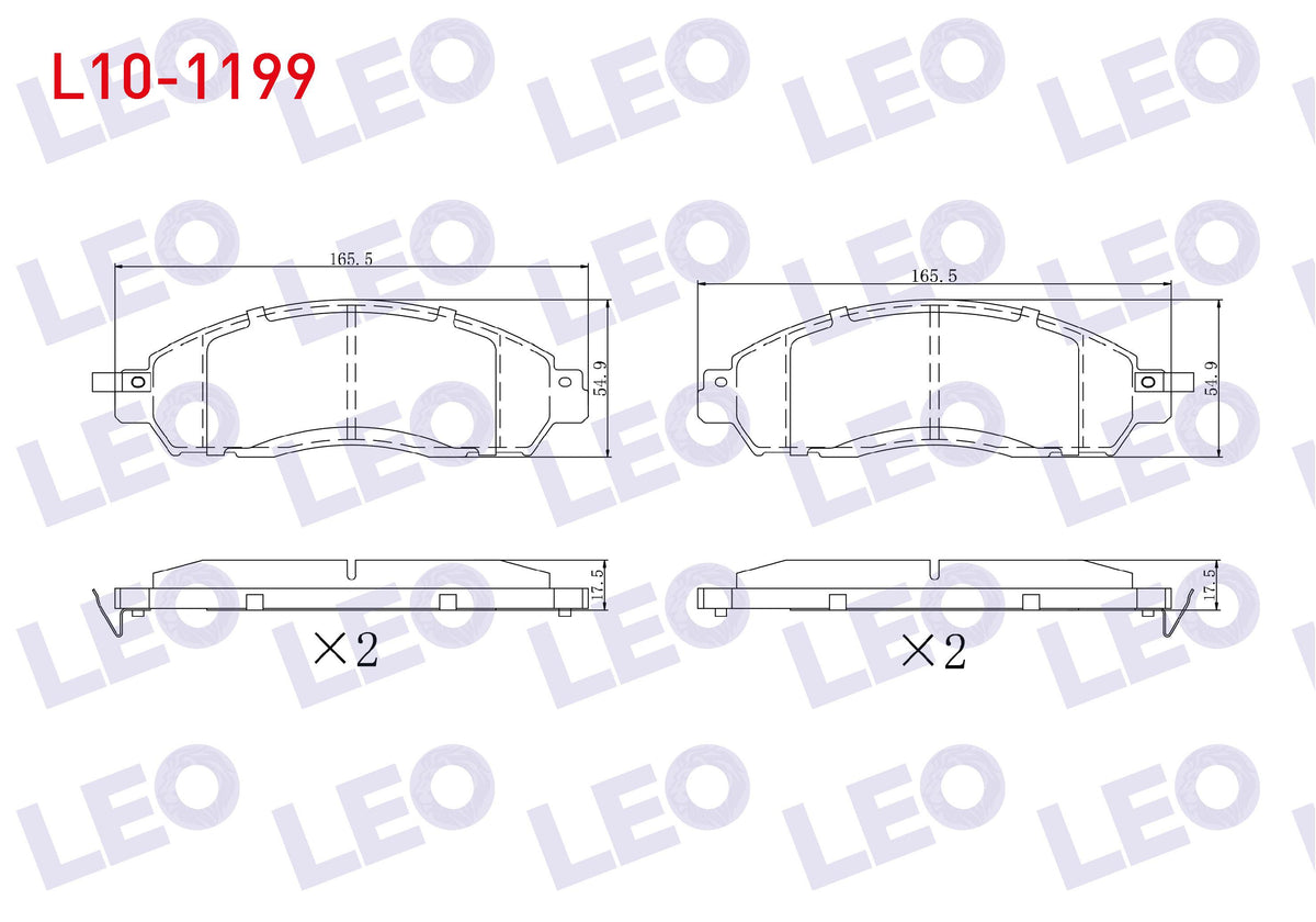 LEO L10-1199 Brake Pad with Wear Indicator Front Nissan Navara Np300 (D23) 2.3 dCi 17.00 mm 2015 — Brake Pads