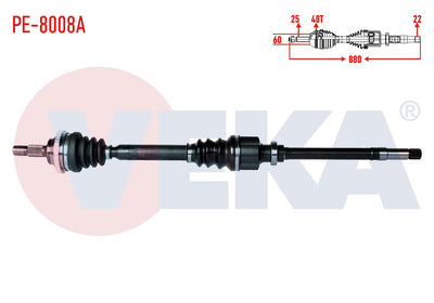 Veka PE-8008A Complete Axle Right Front Peugeot 206 (2A / C) 1.6i 16V with ABS 48 Outer Length 880 — Axles, CV Joints & Boots
