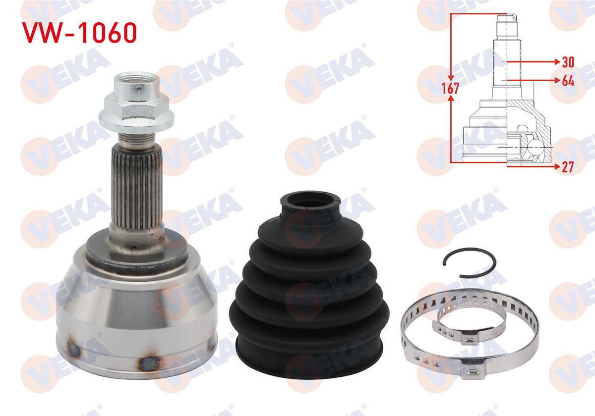 Veka VW-1060 CV Joint Left-Right Front Outer Volkswagen Touareg (7La,7L6,7L7) 3.0 V6 TDI 30X27x64 Length 167mm 2002-2010