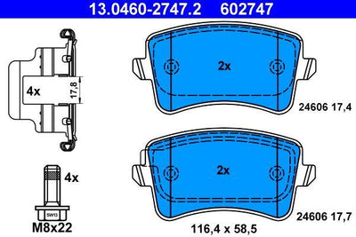 ATE 13.0460-2747.2 Brake Pad Rear A4/A5/Q5 07>17 — Brake Pads