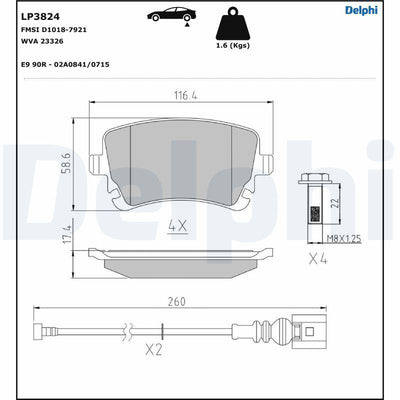 Delphi LP3824 Brake Pad Rear Bentley Continental 03- Flyıng Spur 13-20 — Brake Pads