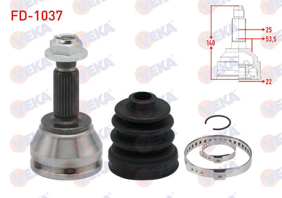 Veka FD-1037 CV Joint Left-Right Front Outer Ford Fiesta V 1.25i 25X22x53.3 Length 141 mm 2001-200 — Axles, CV Joints & Boots