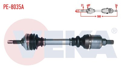 Veka PE-8035A Complete Axle Left Front ABS li 48 Outer Length 588mm Peugeot 206 1.4i 16V A-T (Snz. — Axles, CV Joints & Boots