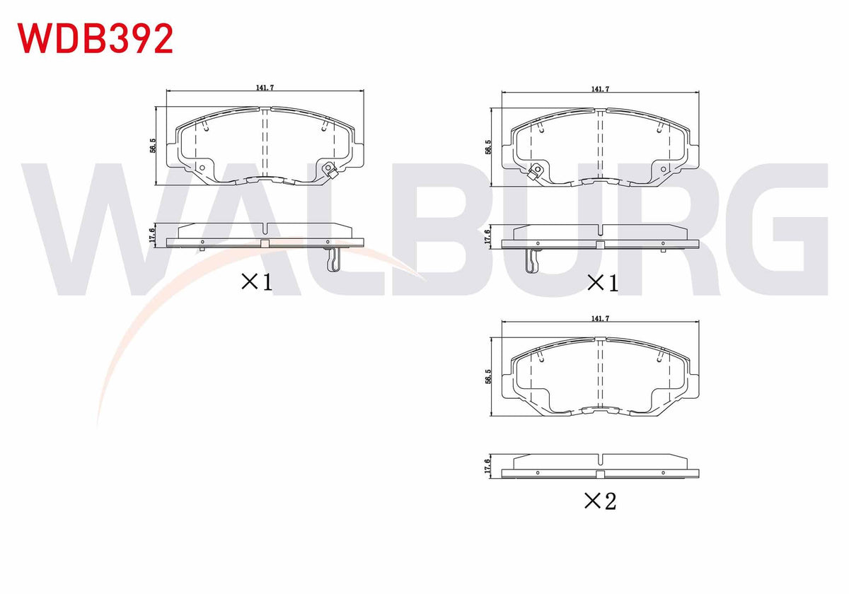 WALBURG WDB392 Brake Pad Front with Wear Indicator Cable Drilled Honda Civic X (Fc) 1.6i 2016-/ Cr-V II 2.0i 2002-2006