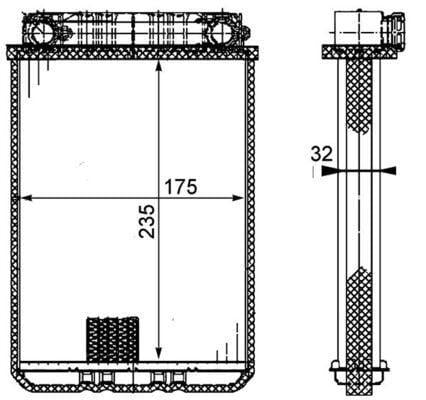 MAHLE AH77000P Heater Radiator front view, MAHLE AH77000P Heater Radiator side view, MAHLE AH77000P Heater Radiator dimensions MAHLE AH77000P Heater Radiator - Fits W203 00-07, Cl203 02-08, S203 02-07, C209 02-09, A209 03-10, R230 06-12 | Left-Hand Drive MAHLE AH77000P Heater Radiator for W203 & More mahle, heater-radiator, car-parts, w203, cl203, s203, c209, a209, r230, ai-generated
