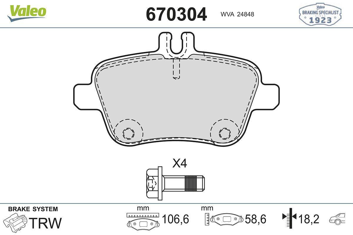 Valeo 670304 Brake Pad Rear Mercedes W117-156-176-222-246 — Brake Pads