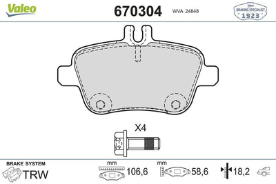Valeo 670304 Brake Pad Rear Mercedes W117-156-176-222-246 — Brake Pads
