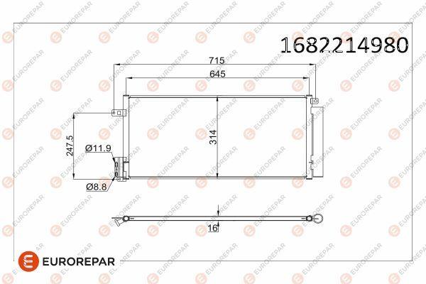Eurorepar 1682214980 A/C Condenser Corsa D 13 > Grande Punto 1.4 Bravo II 1.4 1.6 JTD 1.9D — Condensers & Evaporators