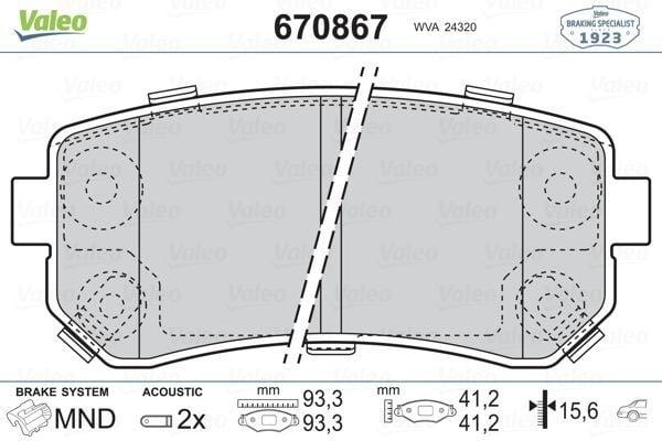 VALEO Rear Brake Pads Set for Hyundai Accent Era, i20 and 5 more models