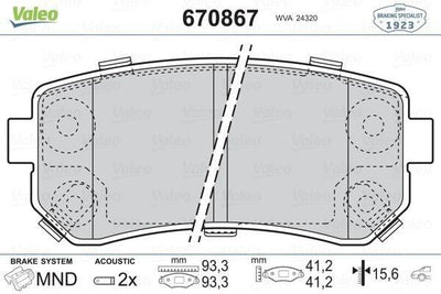 VALEO Rear Brake Pads Set for Hyundai Accent Era, i20 and 5 more models
