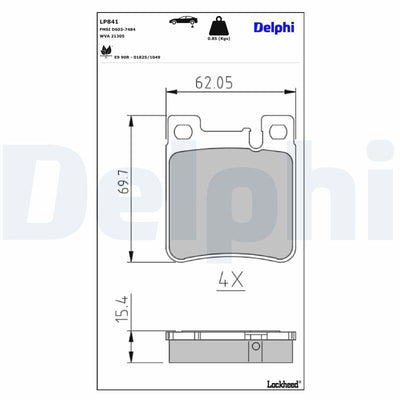 Delphi LP841 Brake Pad Rear Mercedes W210 W140 CLK C208 C209 A208 A209 C-Series W202 W203 Cl203 — Brake Pads